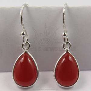 Cabochon Daily Wear Pure 925 Sólido Sterling Sliver Hook Pendiente Natural Red Cornalina Pera Piedra preciosa Pendientes de moda - Product Image 2