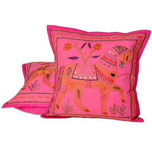 Handmade Indian Animal Embroidered Cushion Cover Gypsy Art Deco <b>Pillow</b> <b>Case</b> in Cotton Ethnic Animal Pattern Throw <b>Pillow</b> - Product Image 2