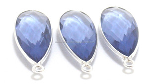 Belle Lolite Quartz 10X25mm Poire Forme Pierre Naturelle Argent Plaqué Lunette Pierre De Naissance Boho Connecteur - Product Image 3