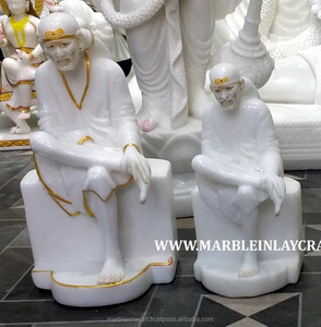 รูปปั้นหินมาครานาสีขาวบริสุทธิ์สไตล์ดั้งเดิมใหม่ พระศรีดี ไซบาบา ท่านนั่ง สำหรับบูชาในวัด - Product Image 1