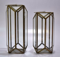 Lanternes à bougies en verre et métal en laiton antique faites à la main, décorations de Noël pour la maison, supports de bougies IHA IHACA018