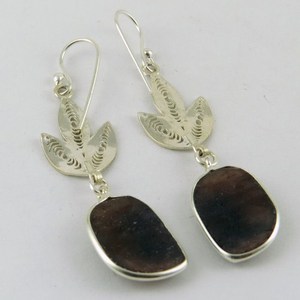 Classic Leaf Shape Multi Sapphire Sterling <b>Silver</b> Bohemian Christian <b>Huggie</b> Earrings for Wedding/Anniversary Unisex Women's - Product Image 5