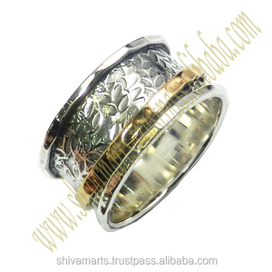 Anillo giratorio de tres tonos de plata esterlina S925, anillos de eternidad Vermeil elegantes hechos a mano para regalo de boda para ella - Product Image 3