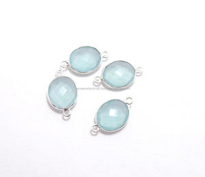 Quartz Aqua Gemstone Argent Plaqué Fabrication de Bijoux Forme Ovale Double Bélière Lunette à Facettes Connecteur de Pierre de Naissance - Product Image 3