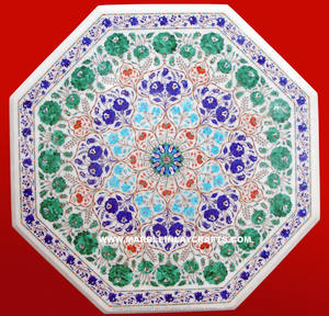 Blanc Marbre Octogonale À Manger Table Top - Product Image 1