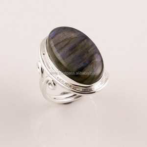 Handmade Classic 925 Sterling Silver <b>Rings</b> Natural <b>Labradorite</b> Gemstone Inlay for Engagement Wedding Party Jewelry-Wholesale - Product Image 1