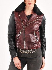 Elegante chaqueta de motorista de cuero negro y marrón para mujer, abrigo de moda de motocicleta ajustado, ropa de abrigo moderna de calidad Premium - Product Image 2