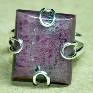 genuine Rectangle Shape Ruby Zoisite Gemstone 925 Sterling Silver Designer <b>Ring</b> Jewelry Fashionable <b>Ring</b> For Unisex. - Product Image 2
