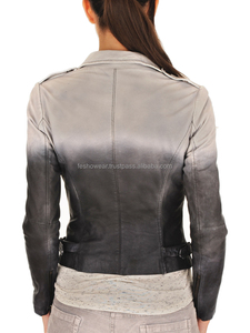 เสื้อแจ็คเก็ตหนังสีดำและสีขาวของผู้หญิงหนังแกะแท้ทรงบางพอดีกับผ้านวมแฟชั่นมีสไตล์ - Product Image 2