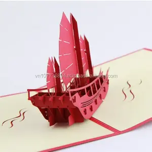 Tarjeta de felicitación 3D POPUP para yate, venta al por mayor, el más vendido, artesanía de papel con corte láser de kirisami de VIETNAM