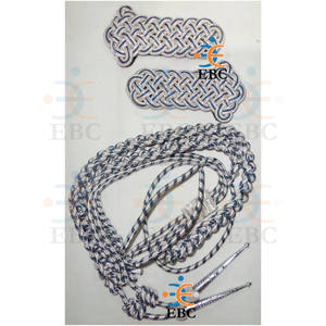 Aiguillette de cordón cruzado de plata y azul con placas de hombro Par de alambre Dorado de la mejor calidad Aiguillettes de plata y azul de Omán - Product Image 1