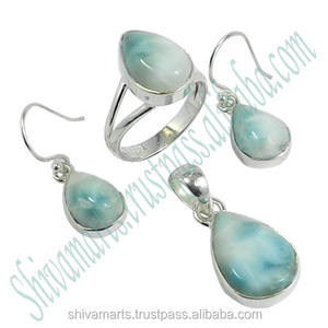 Vente en gros de pierres précieuses Larimar bleu verdâtre en argent sterling 925 naturel, ensemble de pendentifs pour boucles d'oreilles - Product Image 2