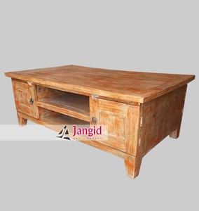 Mesa de Centro de Madera de Acacia Vintage, Muebles para el Hogar, Hotel, Granja, Jardín, 2 Cajones y Compartimentos, Artesanía India - Product Image 6