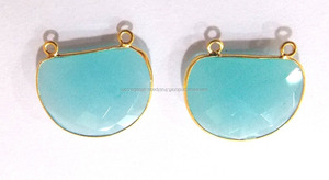 Colgante de doble fianza de piedras preciosas aguamarina, Conector de bisel facetado hecho a mano chapado en oro en forma de D para fabricación de joyas de latón - Product Image 3