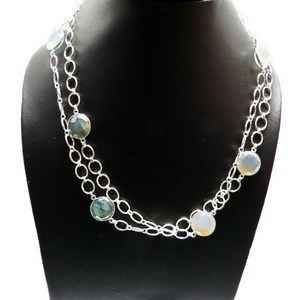 Colliers de puissance unisexe en argent sterling 925, style bohème, avec labradorite, pierre de lune arc-en-ciel et calcédoine, sur chaîne maille forçat, bijoux pour femmes - Product Image 6