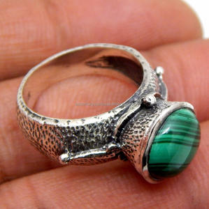 Bague de mariage en argent sterling 925 certifiée CMA faite à la main, bijoux de mode de style classique avec pierre précieuse malachite mignonne pour femmes - Product Image 2