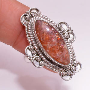 Joyería fina hecha a mano 925 anillos de piedra solar de plata esterlina piedra solar natural a granel al por mayor para bodas fabricante de joyería - Product Image 1