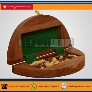 Jeu d'échecs pliable rond en bois, décoration de table, objet décoratif, échiquier de collection avec pièces pour enfants et adultes - Product Image 4
