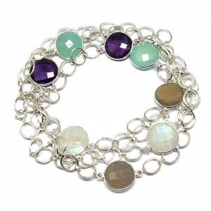 Collar de plata de ley 925 con bisel en forma redonda, joyería de plata - Product Image 5