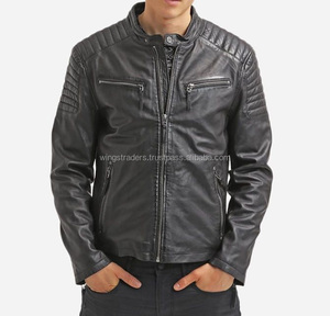 เสื้อแจ็คเก็ตหนังแว๊กซ์แบบสั้นเข้ารูป,สไตล์ยุโรปสำหรับผู้ชายผลิตในปากีสถาน - Product Image 2