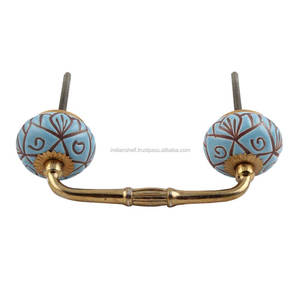 Handmade Bulk Contemporary Turquoise Ceramic Floral <b>Wardrobe</b> Cabinet Bridge Door Pulls Furniture Handles 4 Inches BH-216 - Product Image 5
