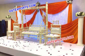 Boda asiática Cisne dorado Jhula Set Mehandi Stage Swing Set Boda Latón Metal Dos plazas Swing UK - Product Image 3