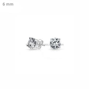 18k Solid Gold <b>Studs</b> Earring 6 mm Diamond Round <b>Stud</b> Earrings - Product Image 1
