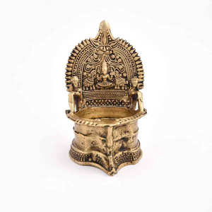 Handmade Multicolor Brass Gajalaxmi Deepak Deepam Jyoti Deep Diya Oil Lamp Diwali Home Decor BOL-130 - Product Image 2