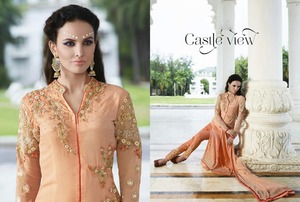 Magnifique Salwar Kameez de créateur pour filles, en lin, prêt-à-porter, pré-cousu, pour mariage et fête, modèle Kanya, vêtements fantaisie - Product Image 3