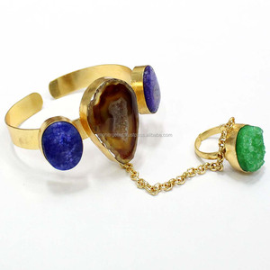 กำไลข้อมือแฟชั่นสำหรับทุกเพศสายรัดข้อมือชุบทอง18K สไตล์พังค์สไตล์อาเกตขนาดเล็กใส่ได้แหวนเดี่ยวแบบปรับได้ - Product Image 1