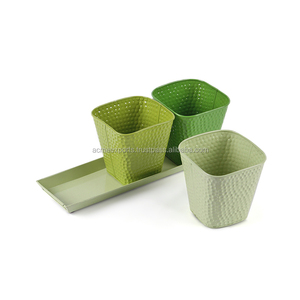 Stylish Metal <b>Planter</b> Set with <b>Tray</b> Ideal for Indoor Plants Durable Lightweight and Perfect for Modern Home Decor - Product Image 1