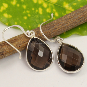 Piedras preciosas de cuarzo ahumado natural Pendiente increíble Puro 925 Ajuste de bisel de plata esterlina sólida Ajuste en forma de pera Mejor tienda Joyería fina - Product Image 2