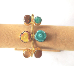 Multi <strong>Stone</strong> Gemstone With Gold Plated Handmade Vintage Design Natural Shape Adjustable Fashionable Gift for Her <strong>Bracelet</strong> Bangle