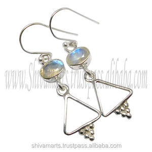 Buatan tangan 925 Sterling Silver perhiasan wanita mode anting-anting dengan pelangi Moonstone indah mode perak perhiasan produsen - Product Image 2