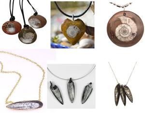 Collier en marbre naturel avec fossiles d'ammonites, dents de requin et goniatites, forme spéciale 2,3 cm - Product Image 1