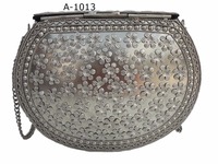 Sac à main pochette vintage fait main en laiton indien A1011, motif mosaïque corail, capacité 1-1,9 L, doublure acrylique, à rabat – Nouveauté très prisée
