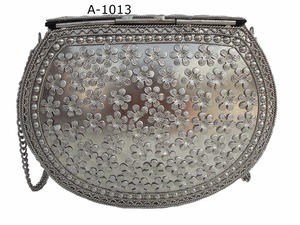 Hot Selling Vivid A1011 Indian Brass Metal Handmade Vintage Mosaic Coral Clutch Purse 1-1.9L Capacity Online Shopping in India - Product Image 6