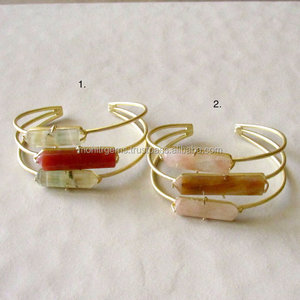 Brazalete de Aleación Ajustable para Mujer, Estilo Lápiz, con 3 Piedras de Cuarzo, Hecho a Mano, Personalizado, al por Mayor, Sin Níquel - Product Image 1