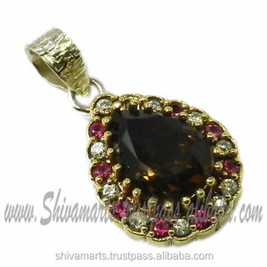 Genuino Natural Smokey cuarzo CZ Multi piedra preciosa colgante hecho a mano plata joyería fina colgantes y dijes - Product Image 3