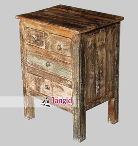 Mesitas de noche vintage de madera reciclada y recuperada con 4 cajones, hechas a mano para sala de estar, hotel, casa de campo. - Product Image 1
