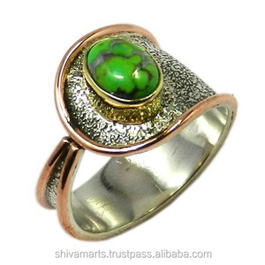 925เงินสเตอร์ลิงสีเขียวขุ่นพลอยเทอร์คอยส์แหวนสามโทนสีเครื่องประดับเงินแฟชั่น - Product Image 3