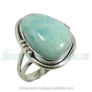 Hermoso anillo de piedras preciosas de Larimar Natural, joyería de plata de ley 925 pura, anillos Eternity Vermeil para hombres y mujeres - Product Image 2