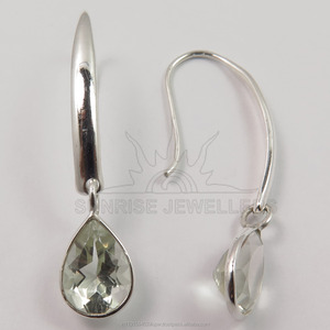 Green Amethyst (parasolite Quartz) Pear Faceted Gemstone <b>Earrings</b> 1 1/2 Inches Long <b>Hooks</b> 925 Sterling Silver <b>Earring</b> - Product Image 2