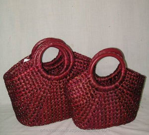 <b>Vintage</b> round Twist Pattern Rattan Luxury Composite Tote <b>Handbags</b> with Leather Lining for Beach Use Made in Vietnam - Product Image 4