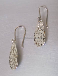 Handmade Hammered Sterling <b>Silver</b> 925 Dangle <b>Earrings</b> Elegant Oval Drop Design with 925 Hook for <b>Wedding</b> Party or Gift - Product Image 1