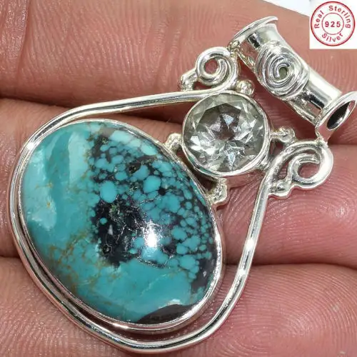 Solid 925 Sterling Silver Natural Tibet Turquoise Pendant Jewelry