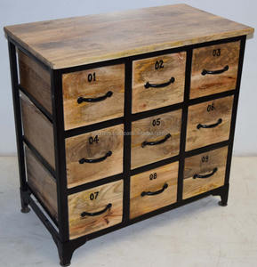 Armoire de rangement vintage en fer industriel avec cadre en fer massif et en bois de manguier, meuble polyvalent pour la maison, plusieurs tiroirs pour le bureau à domicile, le salon - Product Image 5