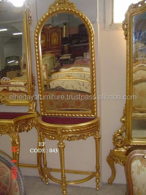 Antique Gold French Style Mirrored Dressing Table with Marble Top  Luxury  Solid Wood Console for Living Room Furniture