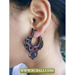 Pendientes Piercings de madera, diseño étnico Tribal tallado a mano enganchado de Bali, Indonesia, venta al por mayor, envío gratis - Product Image 6