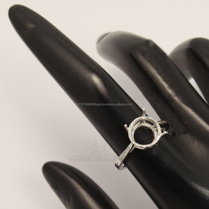 แหวนเงินกึ่งภูเขา925การตั้งค่าแบบหยักขัด10มม. หินทรงกลม - Product Image 6